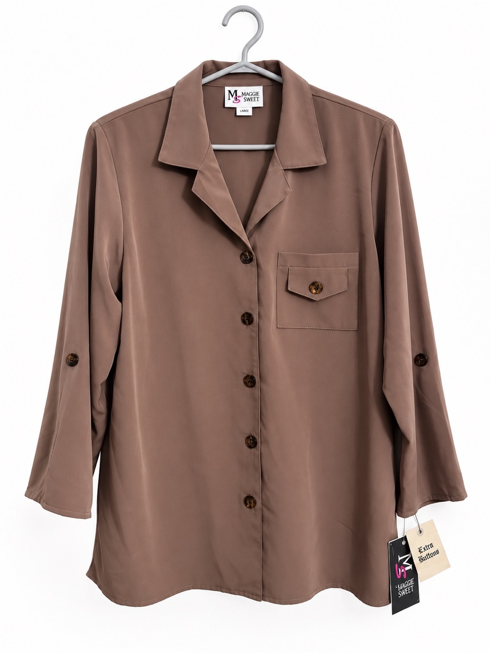 Vintage Maggie Sweet Large Mocha Brown Blouse NWT Made in USA